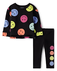 Toddler Girls Rainbow Happy Face 2-Piece Outfit Set