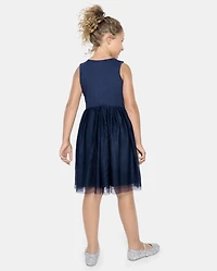Girls Sequin Mesh Fit And Flare Dress