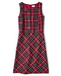 Womens Matching Family Plaid Satin A-Line Dress