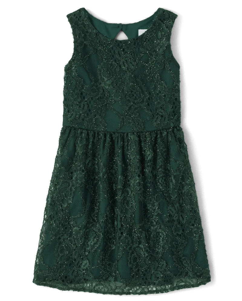 Girls Cut Out Lace Fit And Flare Dress