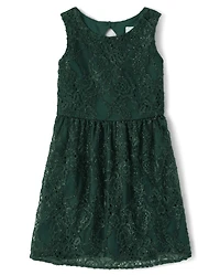 Girls Cut Out Lace Fit And Flare Dress