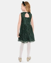 Girls Cut Out Lace Fit And Flare Dress