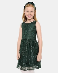 Girls Cut Out Lace Fit And Flare Dress