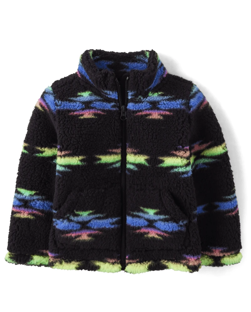 Toddler Girls Print Sherpa Zip-Up Jacket