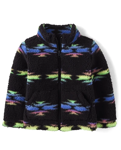 Toddler Girls Print Sherpa Zip-Up Jacket