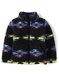 Toddler Girls Print Sherpa Zip-Up Jacket