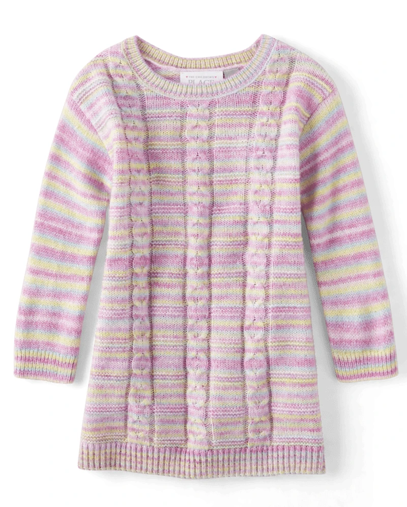 Baby And Toddler Girls Rainbow Striped Cable Knit Sweater Dress