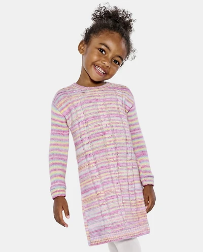 Baby And Toddler Girls Rainbow Striped Cable Knit Sweater Dress
