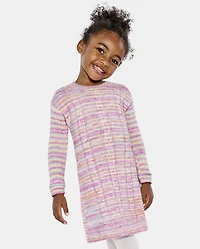 Baby And Toddler Girls Rainbow Striped Cable Knit Sweater Dress