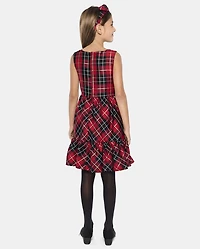 Girls Matching Family Plaid Satin Tiered Fit And Flare Dress