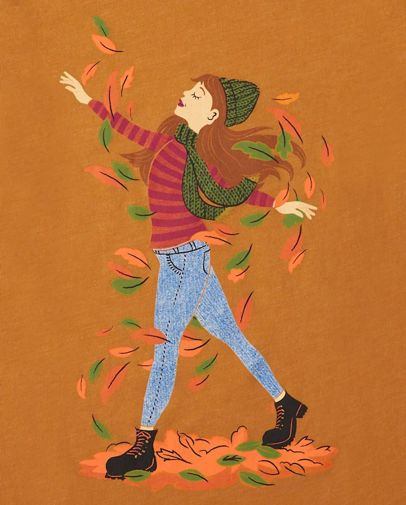 Girls Leaves Graphic Tee