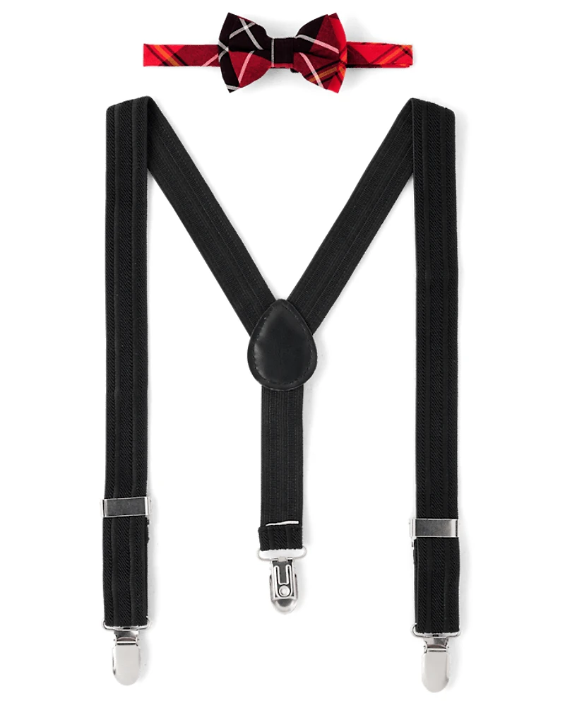 Toddler Boys Plaid Bow Tie And Suspenders 2-Piece Set