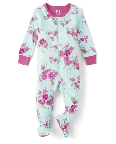 Baby And Toddler Girls Floral Snug Fit Cotton Footed One Piece Pajamas