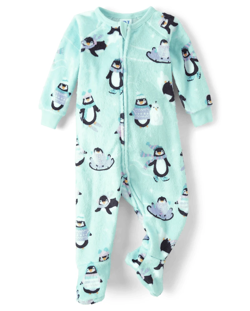 Baby And Toddler Girls Penguin Fleece Footed One Piece Pajamas