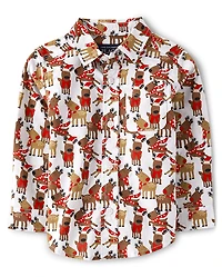 Baby And Toddler Boys Reindeer Poplin Button Up Shirt