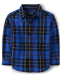 Baby And Toddler Boys Plaid Poplin Button Up Shirt