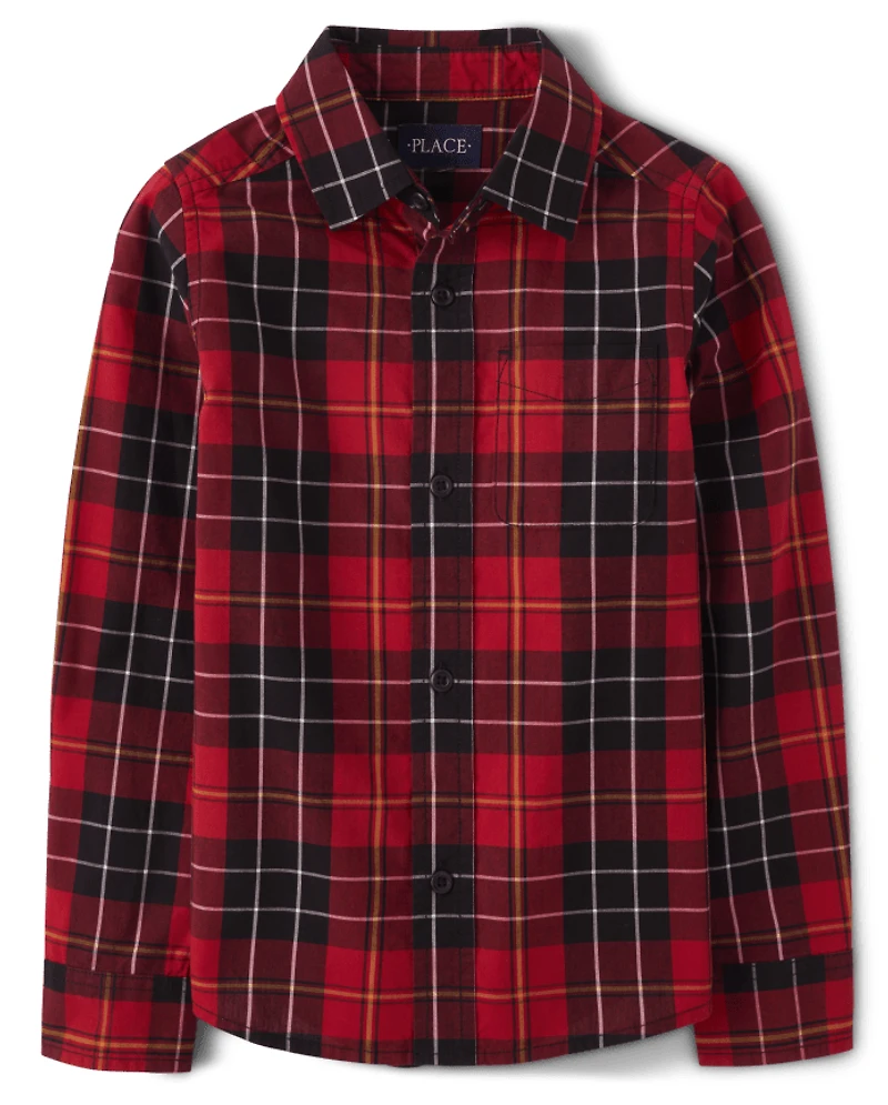 Boys Matching Family Plaid Poplin Button Up Shirt
