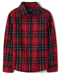 Boys Matching Family Plaid Poplin Button Up Shirt