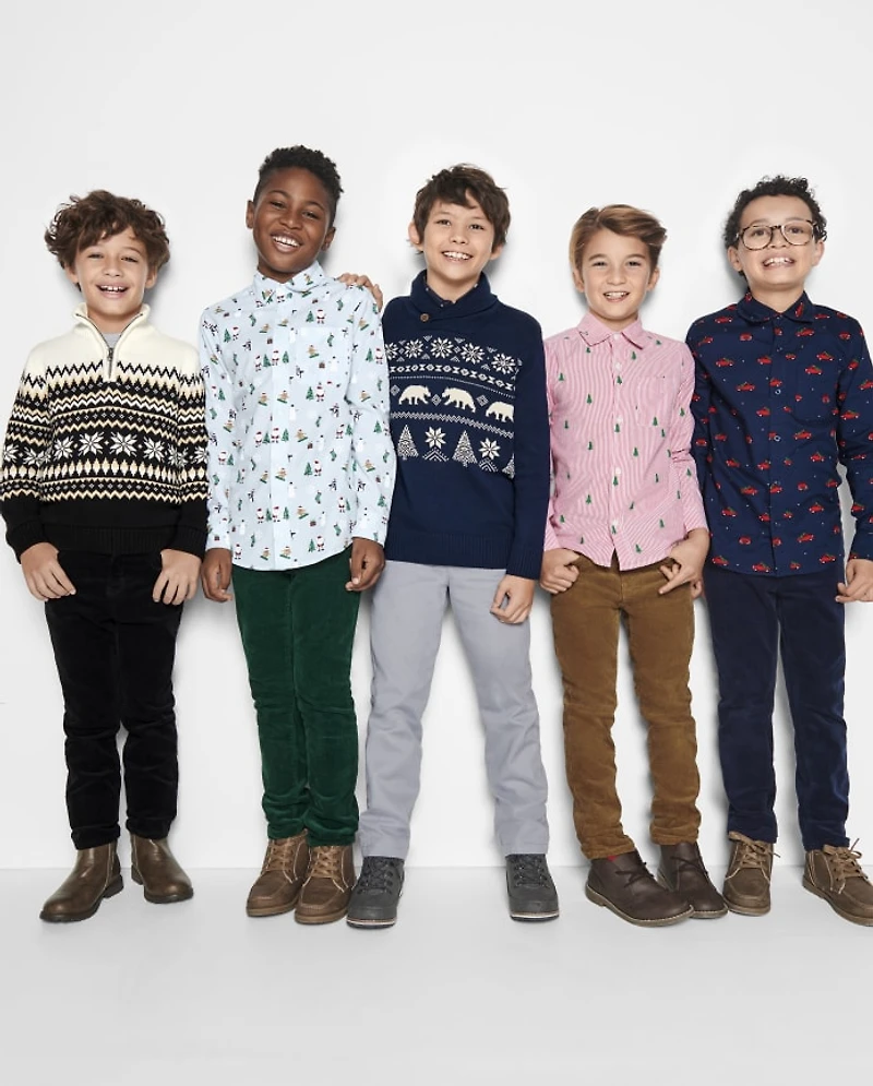 Boys Dad And Me Striped Christmas Tree Poplin Button Up Shirt