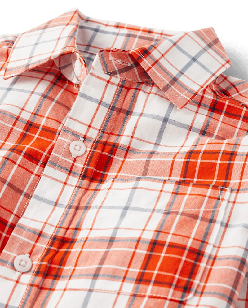 Boys Plaid Poplin Button Up Shirt