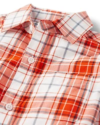 Boys Plaid Poplin Button Up Shirt