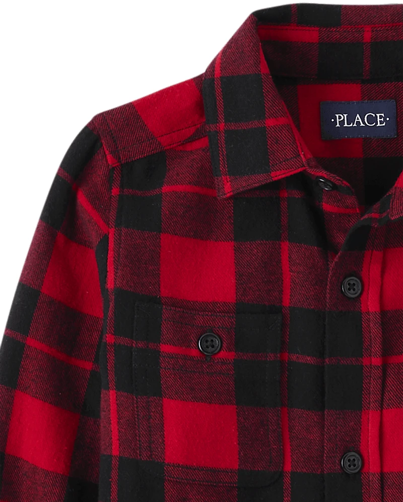 Boys Buffalo Plaid Flannel Button Up Shirt
