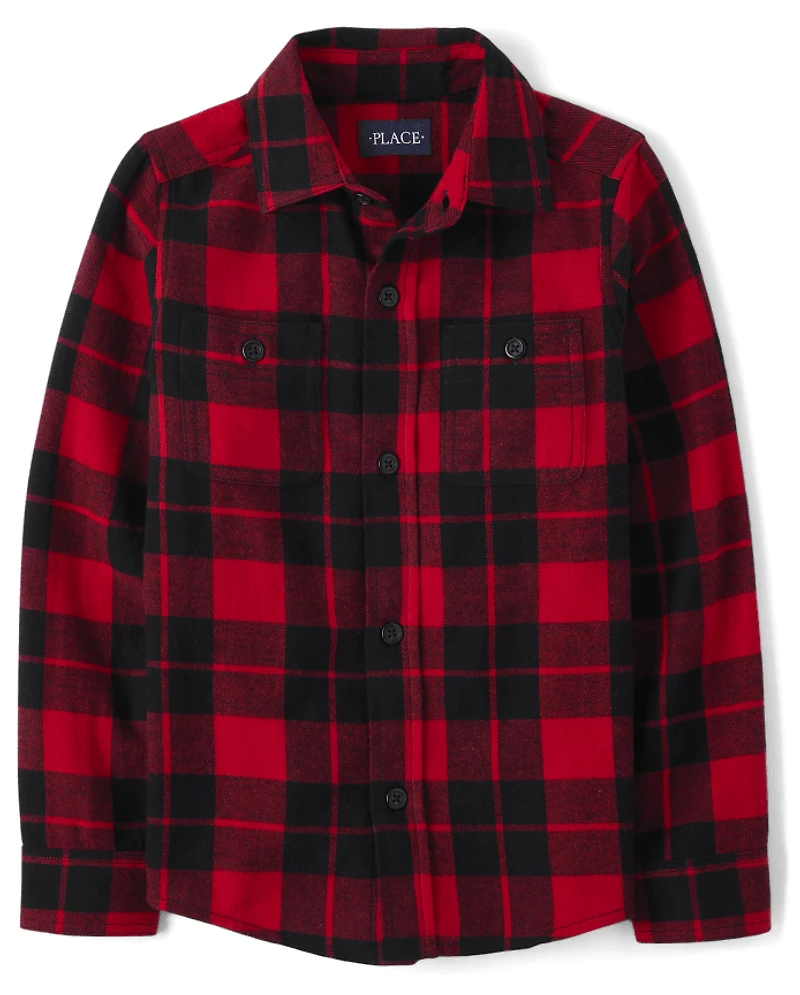 Boys Buffalo Plaid Flannel Button Up Shirt