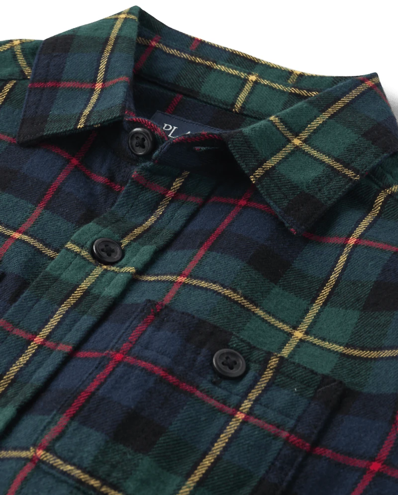 Boys Matching Family Plaid Flannel Button Up Shirt