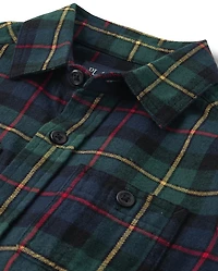 Boys Matching Family Plaid Flannel Button Up Shirt