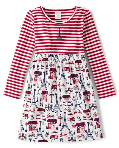 Girls Eiffel Tower Fit And Flare Dress - Coastal Cutie