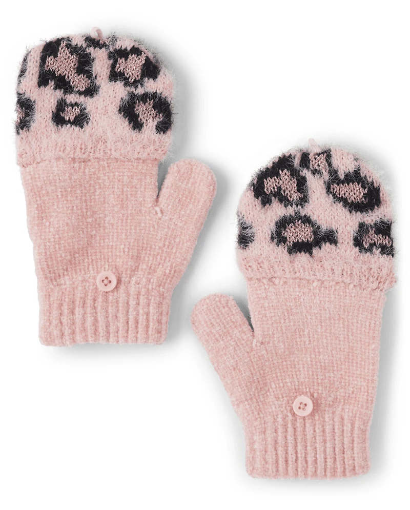 Girls Leopard Pop Top Gloves
