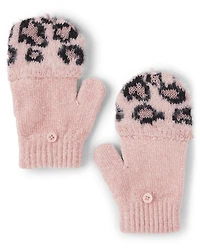 Girls Leopard Pop Top Gloves