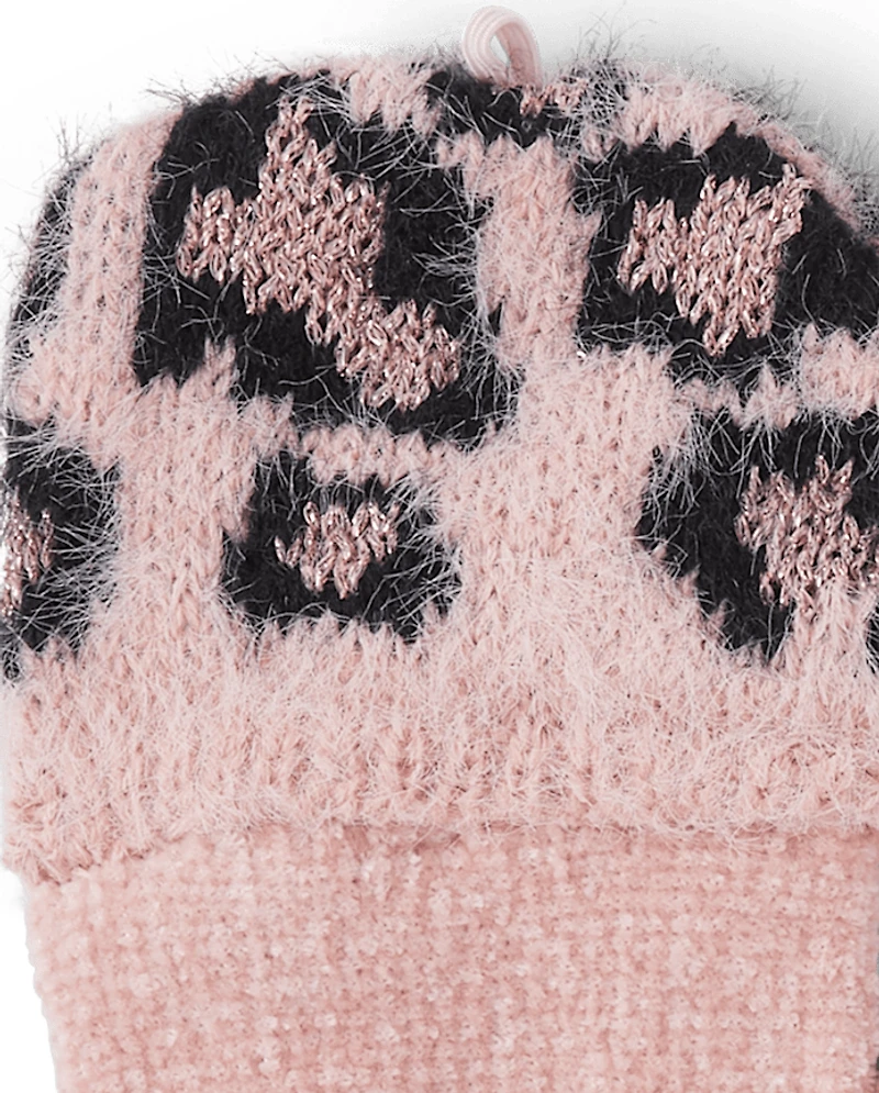 Girls Leopard Pop Top Gloves