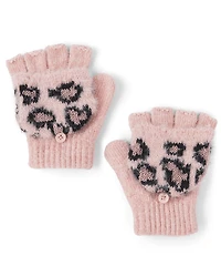 Girls Leopard Pop Top Gloves
