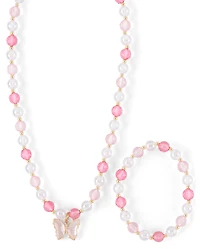 Girls Butterfly Beaded Necklace And Bracelet 2-Piece Jewelry Set