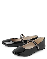 Girls Jeweled Faux Patent Leather Ballet Flats
