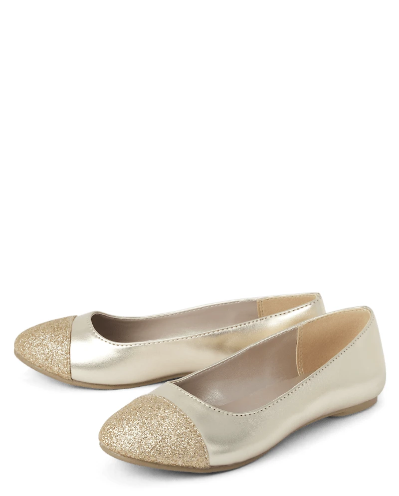 Girls Metallic Glitter Ballet Flats
