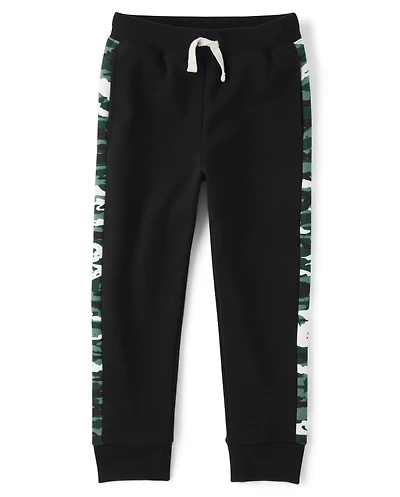 Boys Camo Side Stripe Fleece Jogger Pants