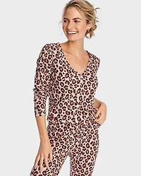 Womens Leopard Thermal Henley Pajama Top