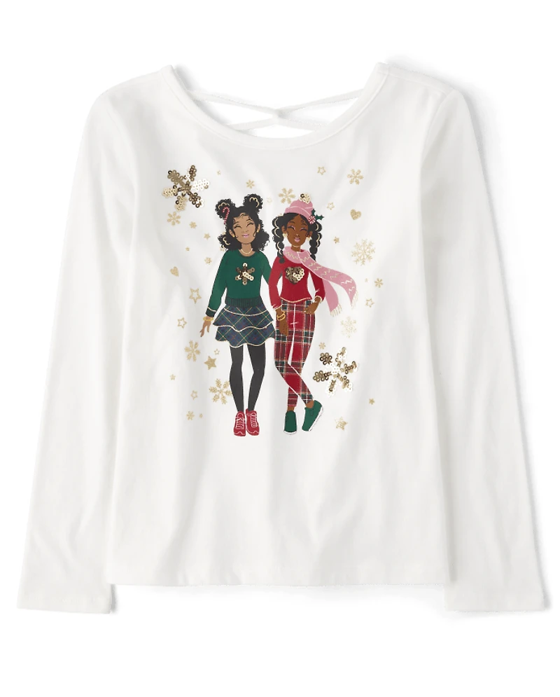 Girls Sequin Christmas Cross-Back Top