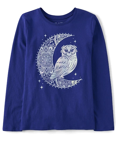 Girls Owl Moon Graphic Tee