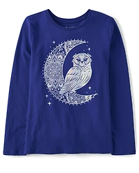 Girls Owl Moon Graphic Tee
