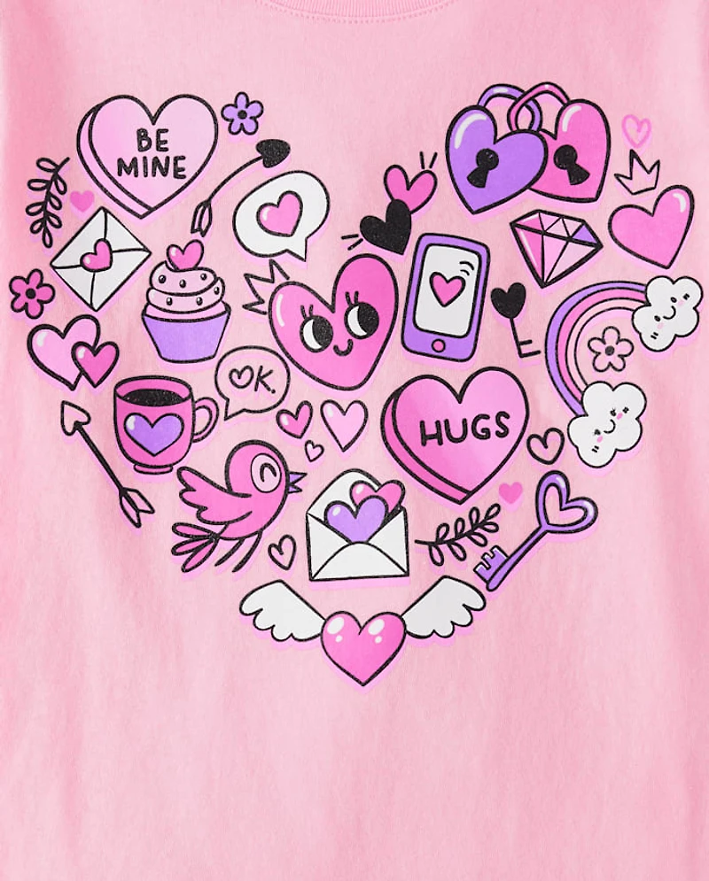 Girls Heart Icons Graphic Tee