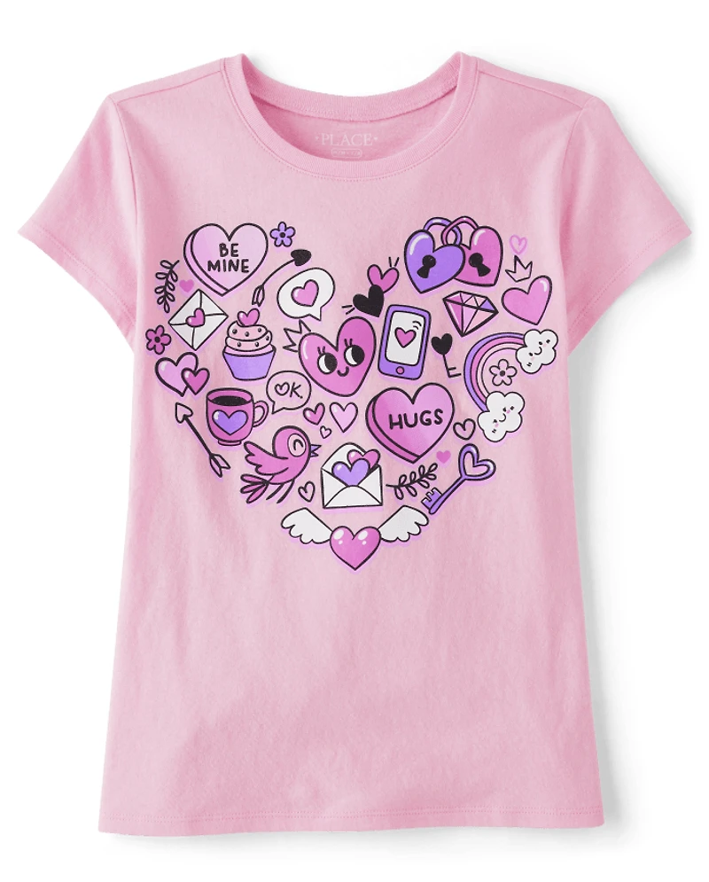 Girls Heart Icons Graphic Tee