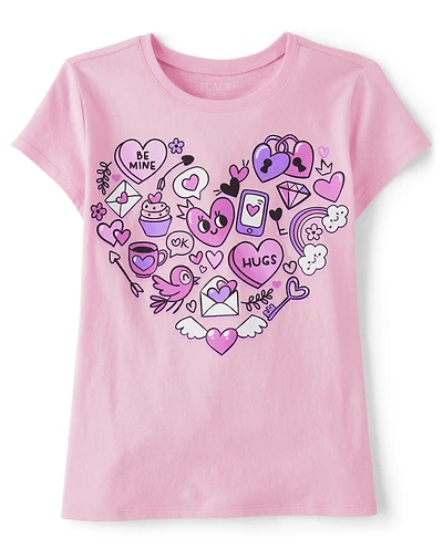 Girls Heart Icons Graphic Tee