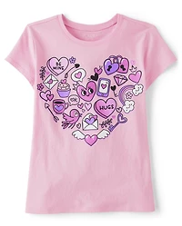 Girls Heart Icons Graphic Tee