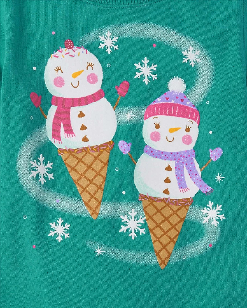Baby And Toddler Girls Ice Cream Snowmen Graphic Tee