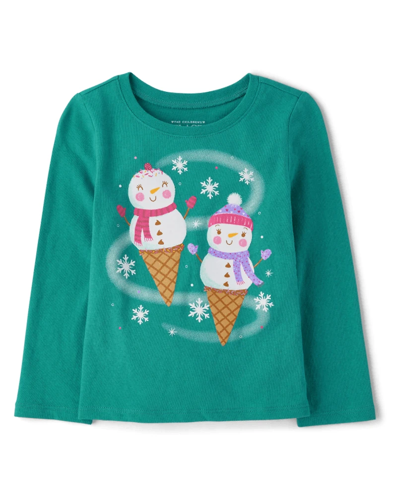 Baby And Toddler Girls Ice Cream Snowmen Graphic Tee