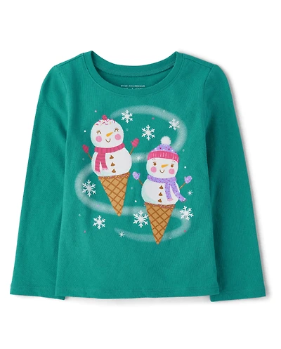 Baby And Toddler Girls Ice Cream Snowmen Graphic Tee