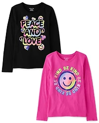 Girls Peace And Love Happy Face Graphic Tee 2-Pack